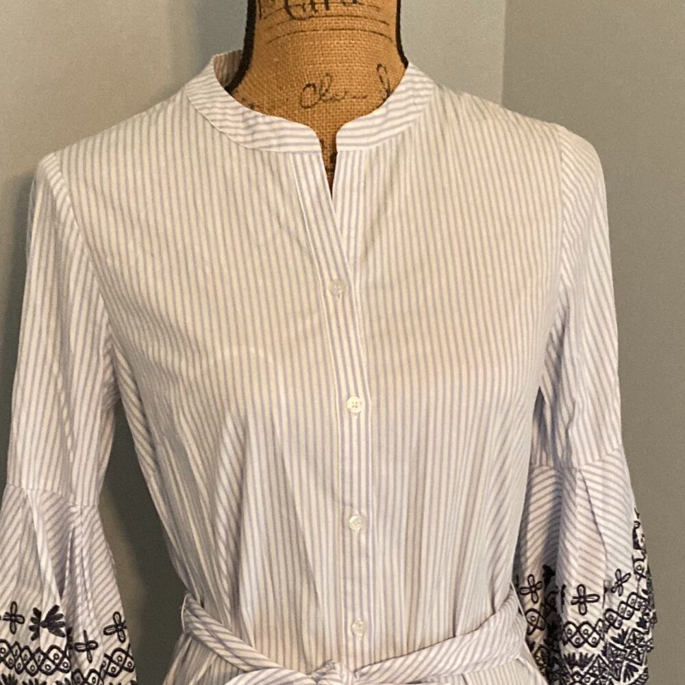 Tahari ASL Dress NWOT Women Size 2 Belted Pin Stripes Embroidered - Picture 4 of 11